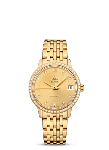 Omega De Ville Prestige Co-Axial 32.7 Yellow Gold / Diamond / Champagne / Bracelet